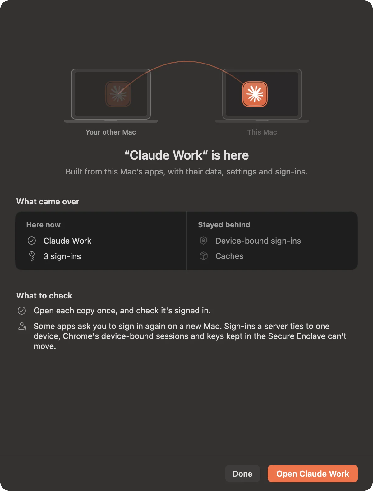 Claude Work is here: what came over, three sign-ins included, and what stayed behind.
